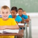 Boy Sitting in His Desk in Class