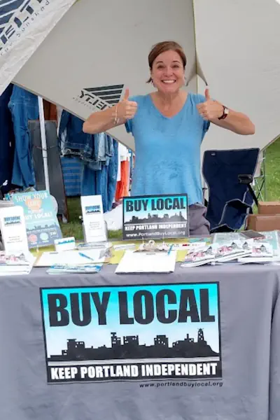 Kim volunteering at the Portland Buy Local information tent.