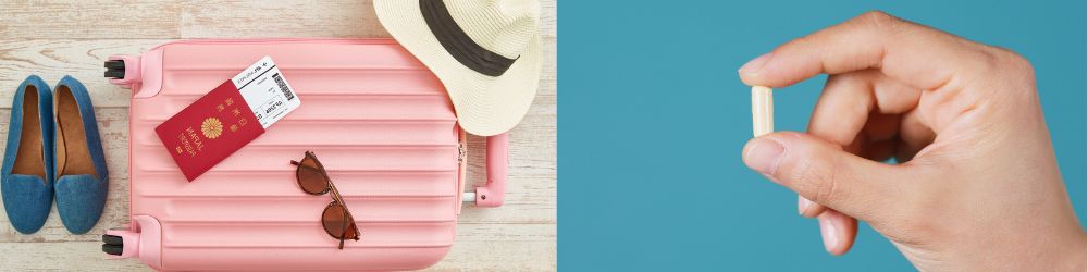 Shelf-stable probiotics for travel packed in a carry-on bag